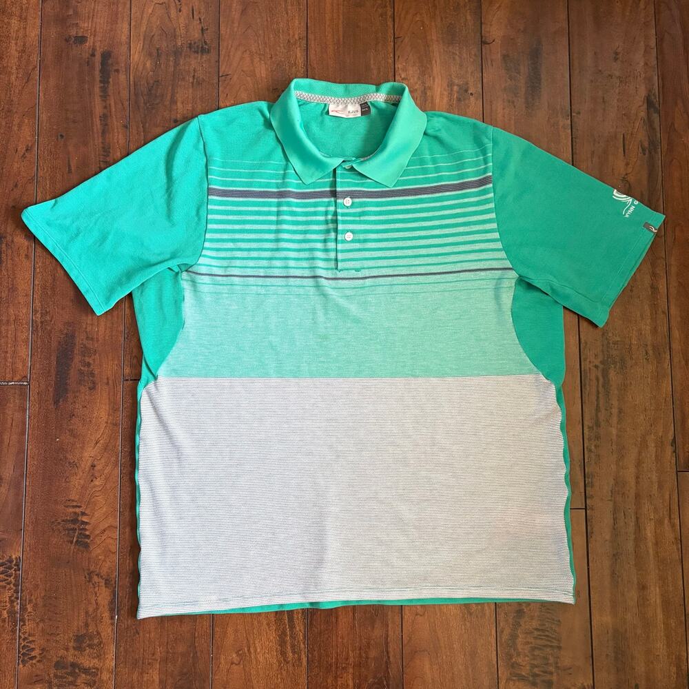 Kjus Polo Shirt Mens 54 XL Green Stripes Performance Golf UPF 30+ Collar Wynn